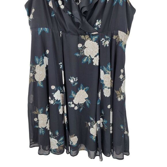 Torrid Baby Doll Skater Mini Dress Plus Sz 18 Black Floral Chiffon Lace-Up Back - Picture 9 of 12